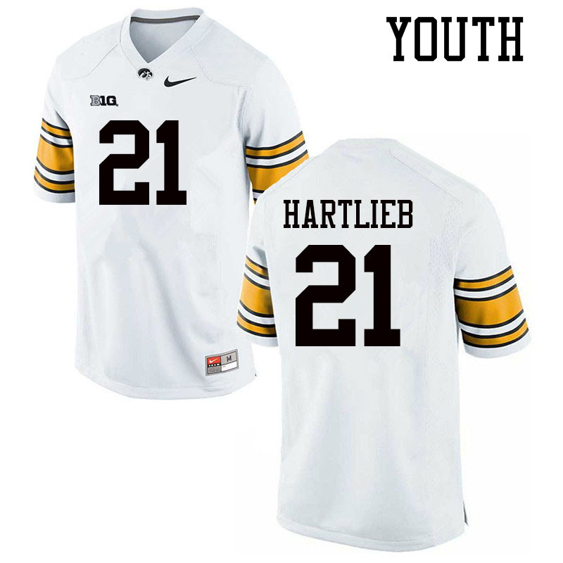 Youth #21 Thomas Hartlieb Iowa Hawkeyes College Football Jerseys Sale-White - Click Image to Close